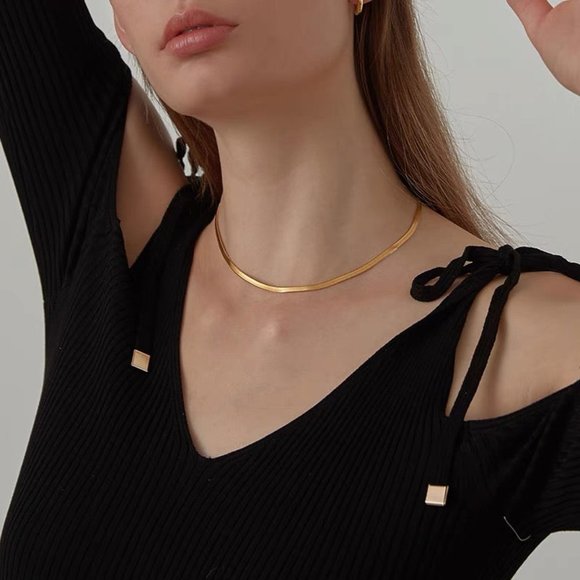 Gold Herringbone Necklace, Gold Snake Chain Necklace, Layered Necklace Gold - Picture 4 of 6